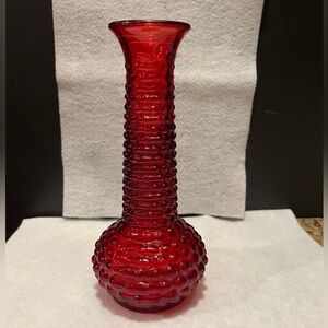 Vintage E. O. Brody Red Hobnail Bud Vase